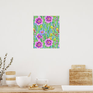 Poster Flores sem costura, imprimíveis Pintura aquosa