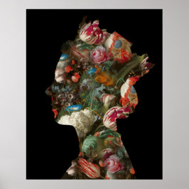 Poster Flores Silhueta Rainha Elizabeth II Médio