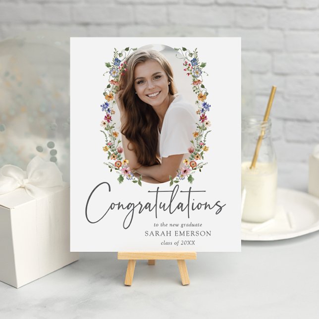 Poster Flores Silvestres Coloridas Parabéns (Colorful Wildflower Photo Congratulations Poster by Painted Paperie
)