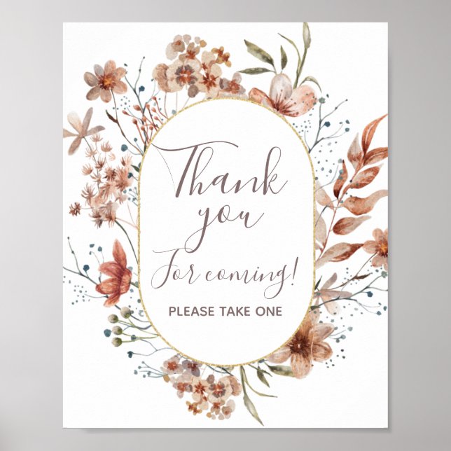 Poster Flores Silvestres de Outono Obrigado por vir Sinal (Frente)