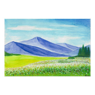 Póster Flores Silvestres de Vale da Montanha Azul Aquarel