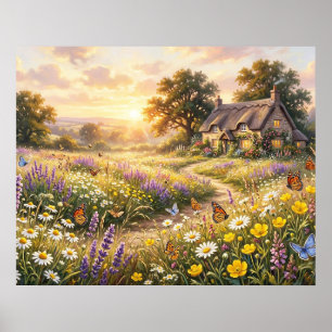 Poster Flores silvestres e uma casa encantadora