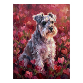 Póster Flores Silvestres em Forma de Coração de Schnauzer