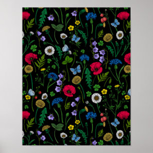 Poster Flores silvestres em preto