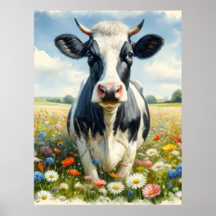 Poster Flores silvestres Holstein Vaca leiteira