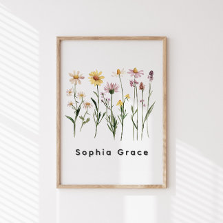 Póster Flores Silvestres Nome Personalizado Minimalista