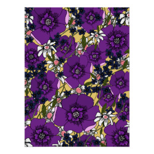 Póster Flores Silvestres Roxas Antigas