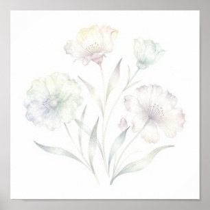 Poster Flores Silvestres Suaves em Aquarela Pastel