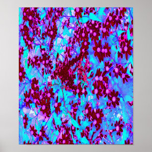 Poster Flores Silvestres Vermelhas e Rosadas em Azul