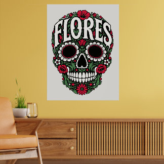 Poster flores sobrenome crânio de açúcar