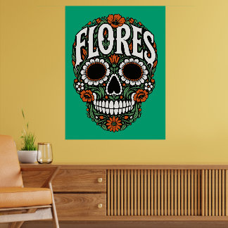 Poster flores sobrenome crânio de açúcar