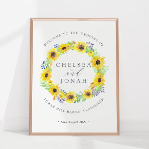Poster Flores Sunflower Wreath Wedding Bem-vindo