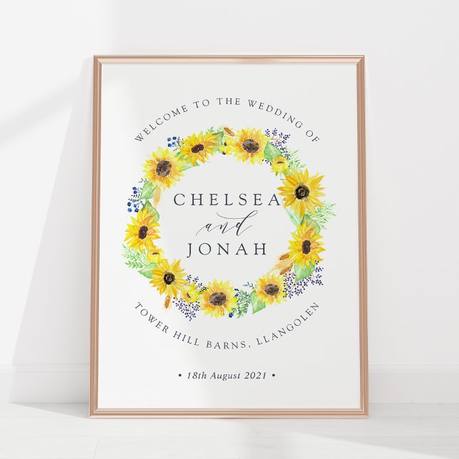 Poster Flores | Sunflower Wreath Wedding Bem-vindo (Criador carregado)