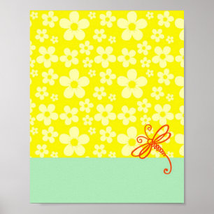 Póster Flores Toque De Verde Arte Libélula