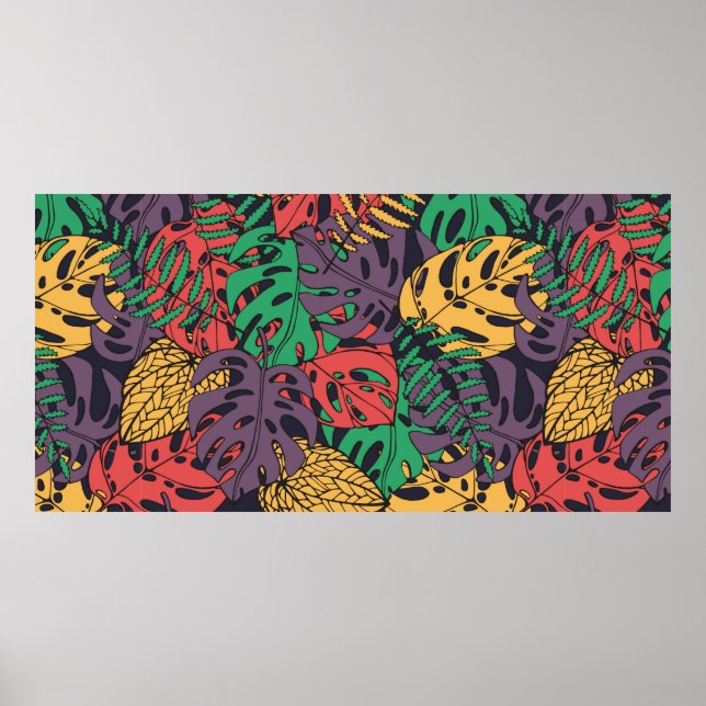 Poster Flores tropicais de vinheta, padrão sem costura (Frente)