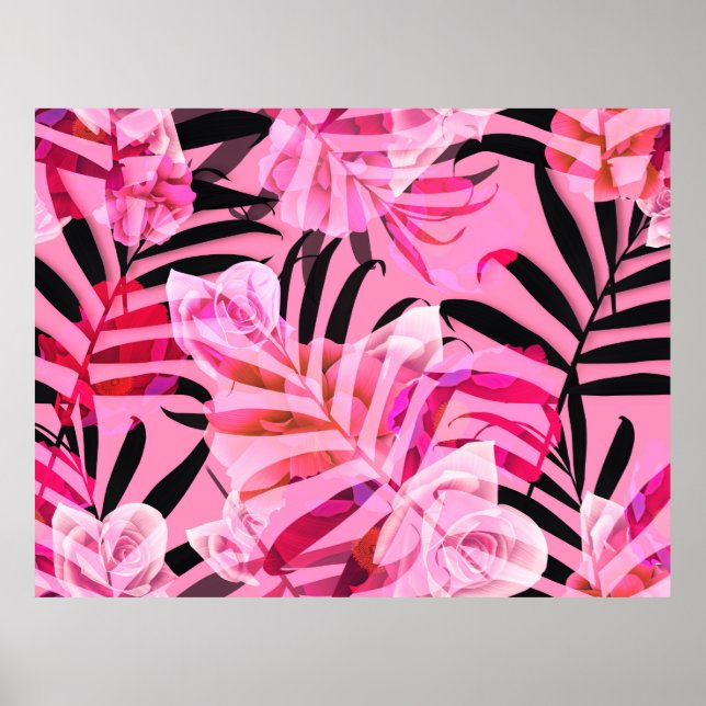 Poster Flores tropicais, plantas e folhas sem costura b (Frente)