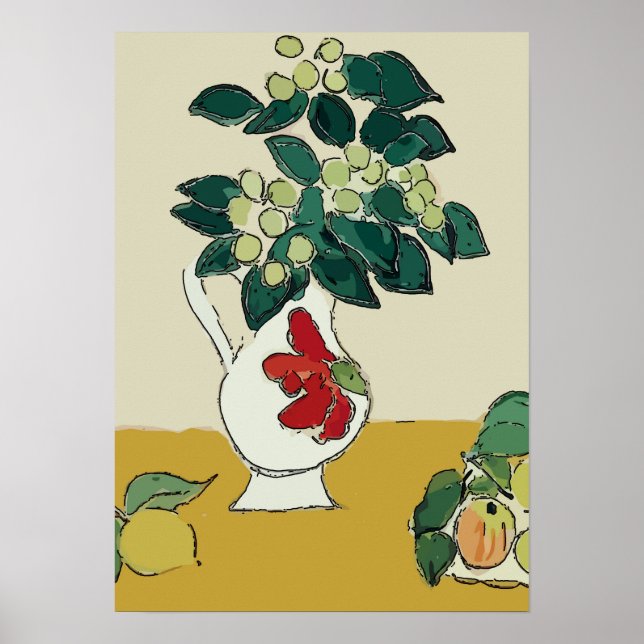 Póster Flores,Vaso Branco, após Matisse (Frente)