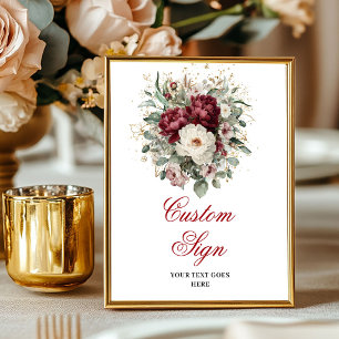 Poster Flores Verde Vegetal Borgonha Dourado Personalizad