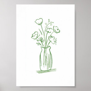 Poster Flores Verdes   Botânica Mínima Desenhada à Mão
