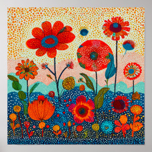 Poster 🌺 Flores Vermelhas Arte Infantil Floral Colorida 