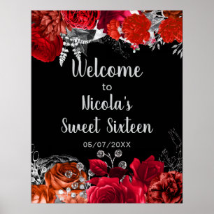 Poster Flores Vermelhas e Prata Elegantes para Sweet Sixt