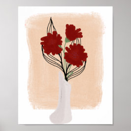 Poster Flores Vermelhas em Arte Desenhada à Mão em Vaso