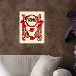 Póster Flores Vermelhas Flores Borboleta Abstrato Sonhand