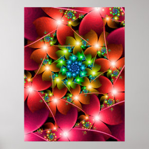 Poster Flores vermelhas fractais