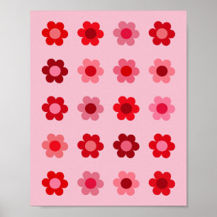 Poster Flores Vermelhos E Rosa Flores