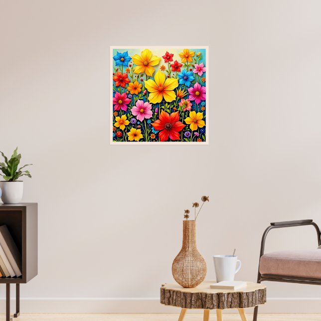 Poster Flores Vibrantes: Arte do Jardim da Alegria (Sala de Estar 3)