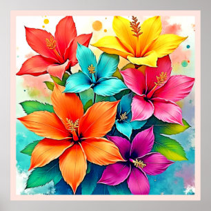Poster Flores Vibrantes: Magia Floral Tropical em Design