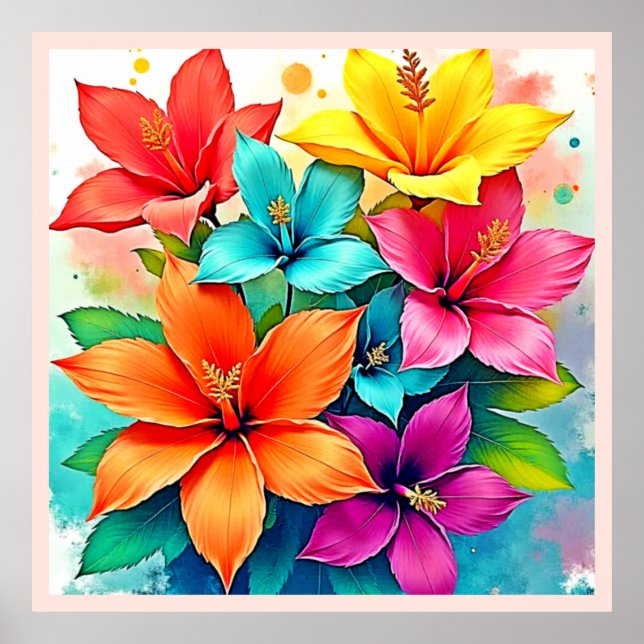Poster Flores Vibrantes: Magia Floral Tropical em Design  (Frente)