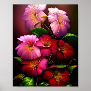 Poster Flores vibrantes rosa e vermelho