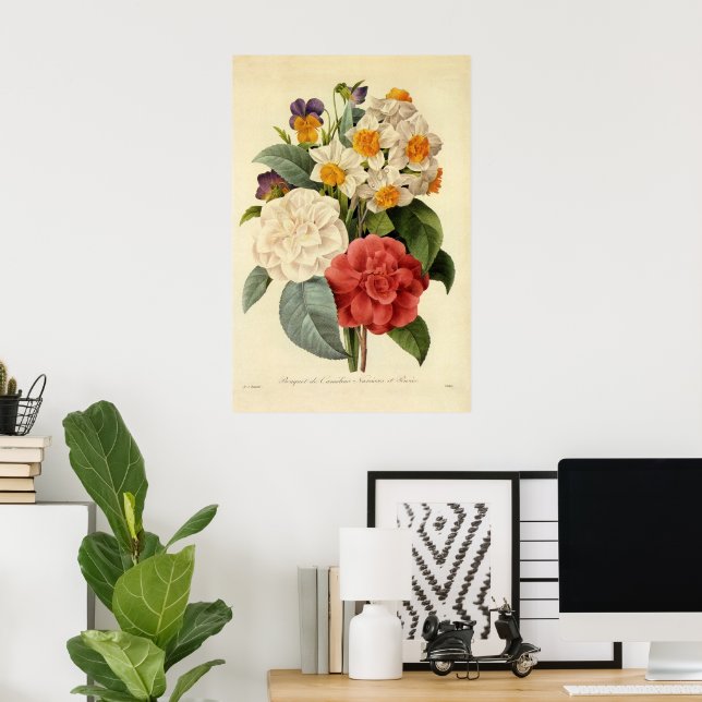 Poster Flores Vintage, Camellias e Narciso, Redoute (Escritório em casa)