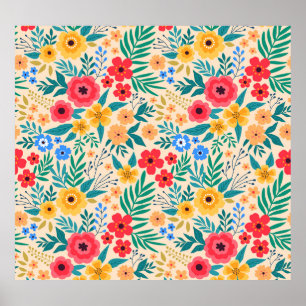 Poster Flores Vintage, Pequenas Coloridas.