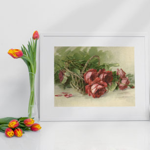 Póster Flores Vitorianas Vintage, Rosas vermelhas