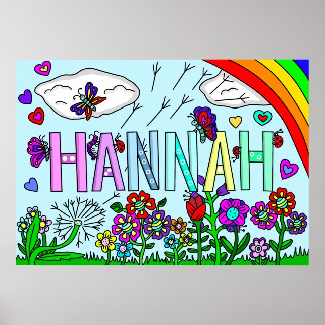 Poster Flores Whimsical e nome de garota Hannah Wall Art (Frente)
