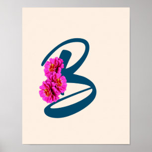 Poster Flores Zinnia Monograma Inicial B 
