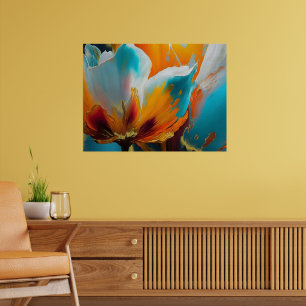 Poster Florescer em Laranja e Azul Turquesa