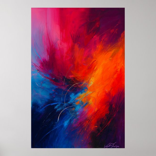 Poster Florescimento do Inferno Explosão Abstrata de Cor (Frente)