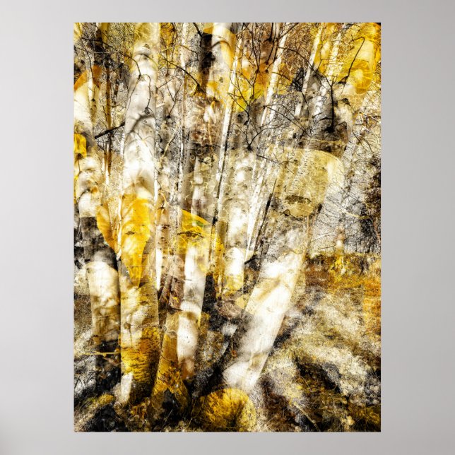 Poster Floresta Abstrata de Aspen Amarelo (Frente)