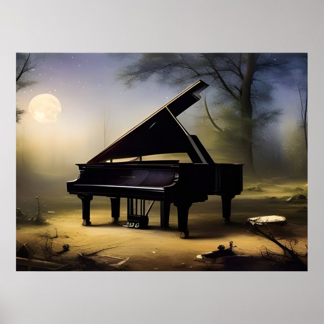 Poster Floresta ao Luar Piano | Arte Digital (Frente)