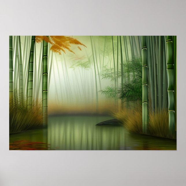 Poster Floresta Bamboo | Pintura tradicional chinesa (Frente)