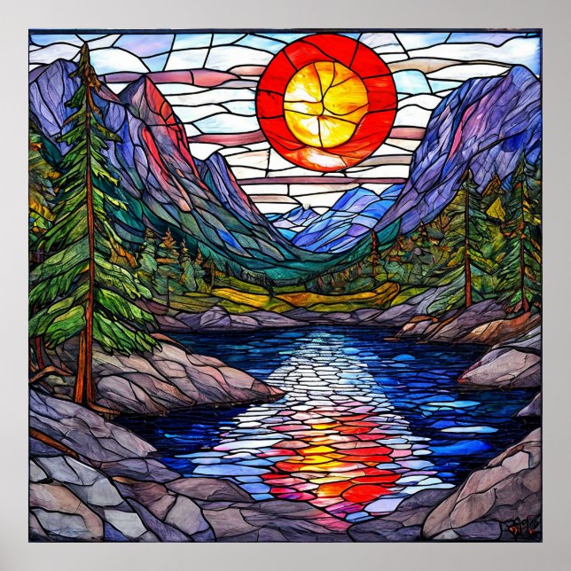 Poster Floresta Cênica do Lago da Montanha Mosaico (Frente)