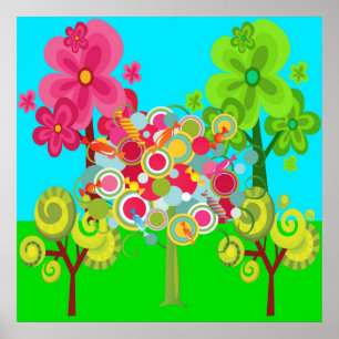 Poster Floresta Colorida da Árvore Lollipop de Verão Wh