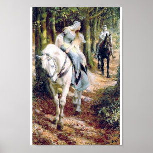 Poster floresta da senhora do cavalo branco do cavaleiro