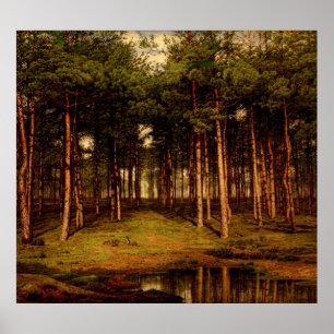 Poster Floresta de Abetos em Putte com Coelhos Jean Lamor