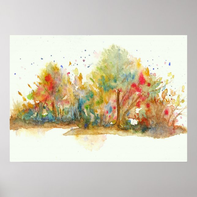 Póster Floresta de Árvores de Arte com Abstrato de Aquare (Frente)