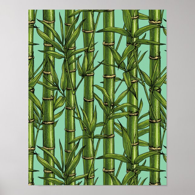 Poster Floresta de bambu em azul claro (Frente)