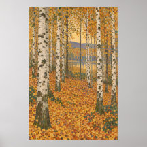 Floresta de Bétulas de Outono Dourado – Arte Nova